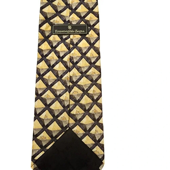 Vintage Ermenegildo Zenga Tie Gold Gray Patterns Made in Itlay 100% Silk - Picture 3 of 8